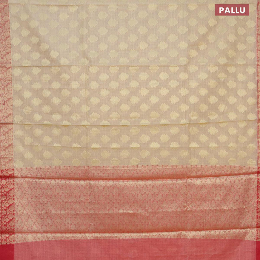 Banarasi kota saree sandal and pink with zari woven buttas and zari woven border