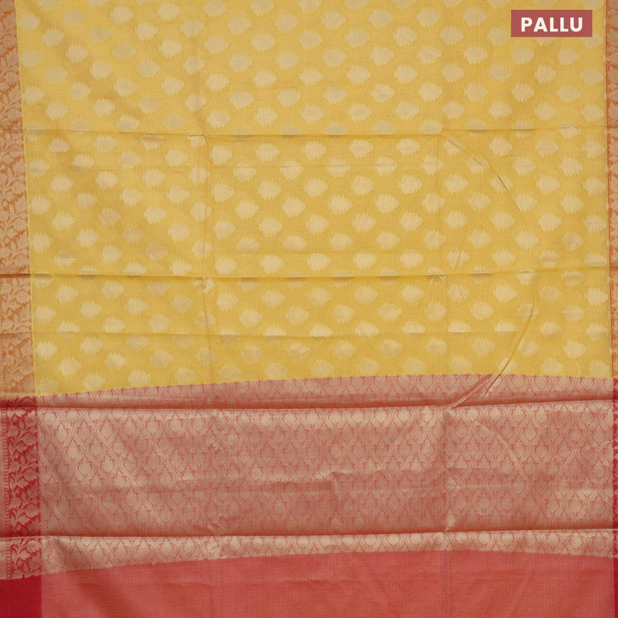 Banarasi kota saree yellow and red with zari woven buttas and zari woven border