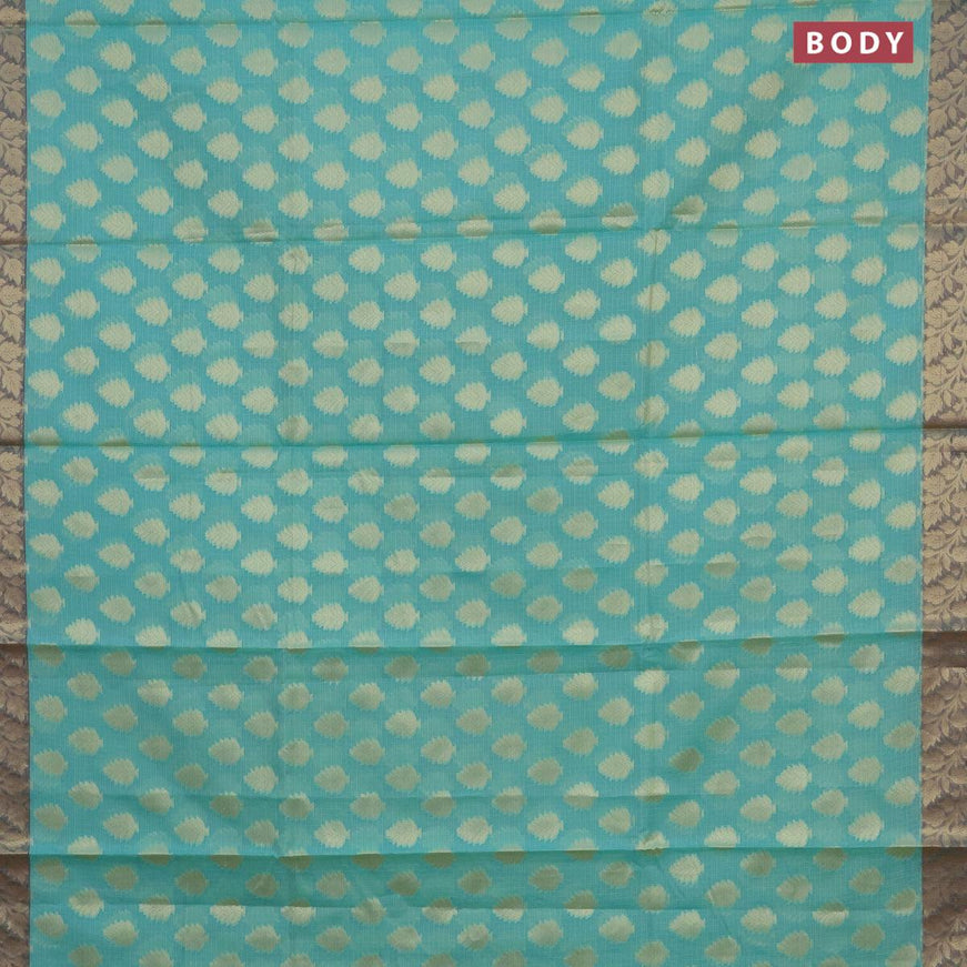 Banarasi kota saree teal blue and maroon with zari woven buttas and zari woven border