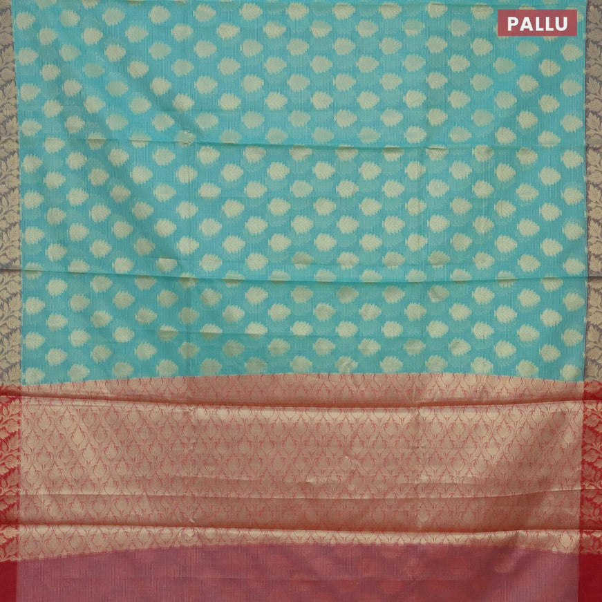 Banarasi kota saree teal blue and maroon with zari woven buttas and zari woven border