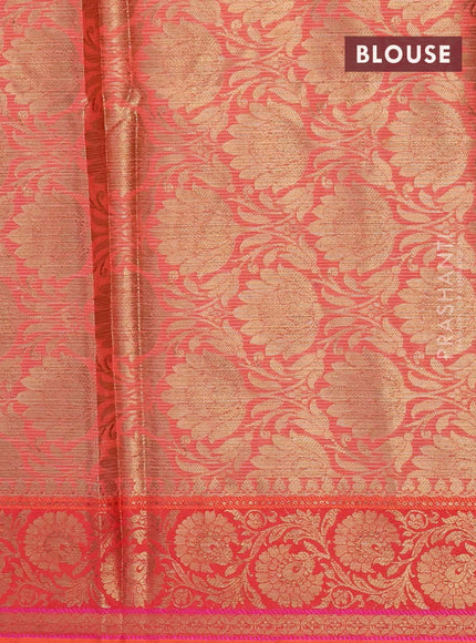 Banarasi kota saree yellow and red shade with zari woven buttas and floral zari woven border