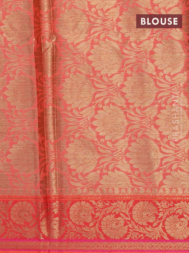 Banarasi kota saree yellow and red shade with zari woven buttas and floral zari woven border