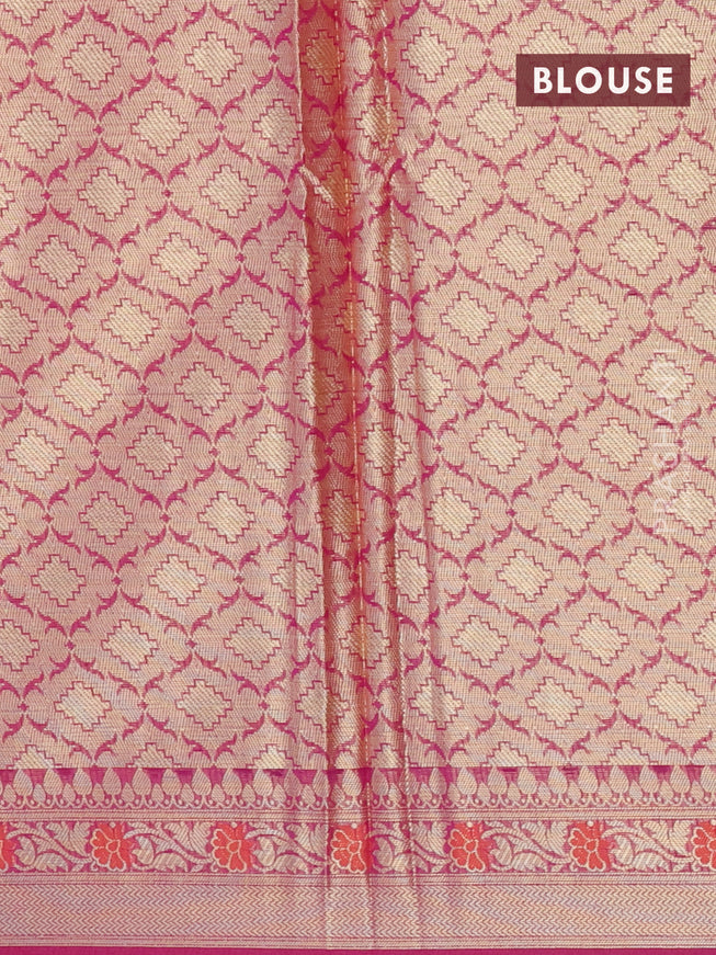 Banarasi kota saree magenta pink with thread & zari woven buttas and floral zari woven border