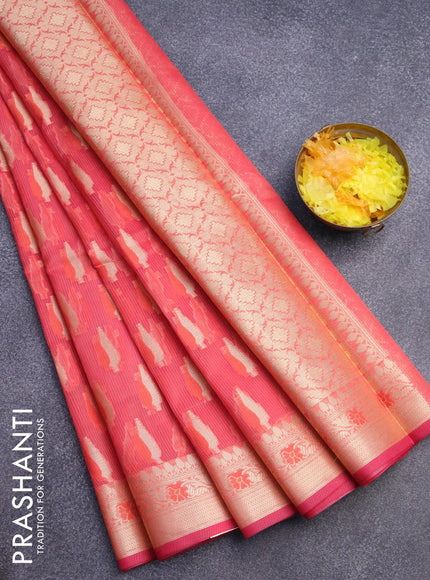 Banarasi kota saree pinkish orange and pink with thread & zari woven buttas and floral zari woven border