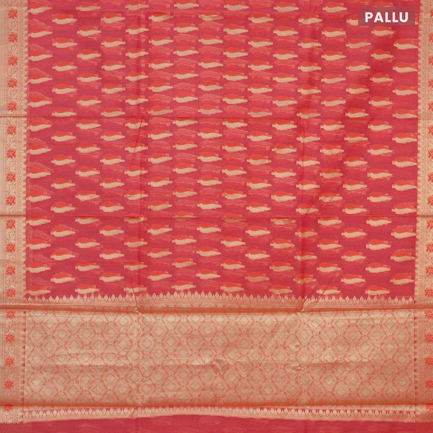 Banarasi kota saree pinkish orange and pink with thread & zari woven buttas and floral zari woven border