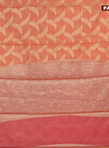 Banarasi kota saree orange and pink with allover zari weaves and floral zari woven border