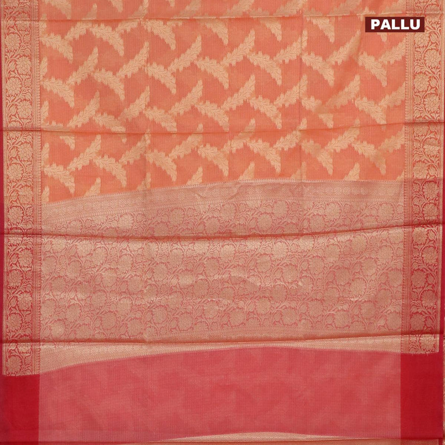 Banarasi kota saree orange and pink with allover zari weaves and floral zari woven border