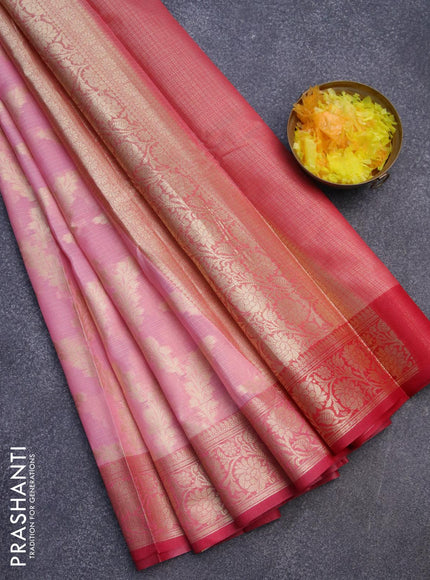 Banarasi kota saree light pink and pink with allover zari weaves and floral zari woven border