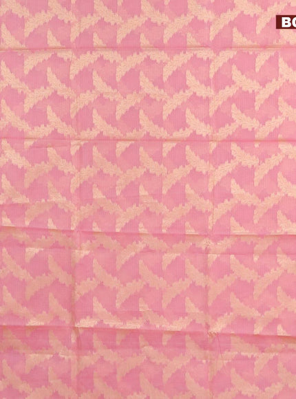 Banarasi kota saree light pink and pink with allover zari weaves and floral zari woven border