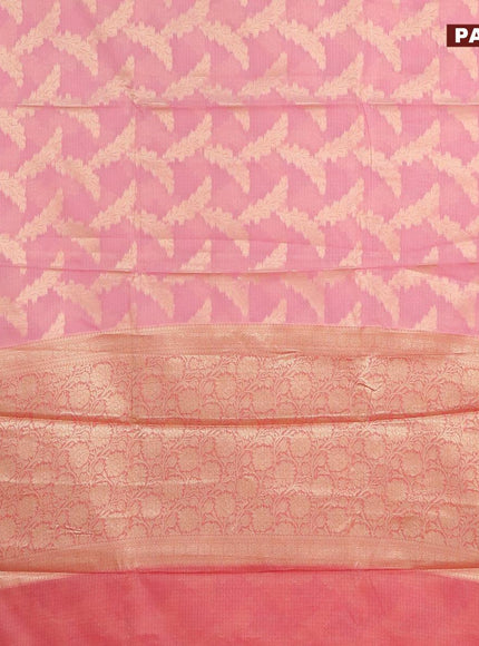 Banarasi kota saree light pink and pink with allover zari weaves and floral zari woven border