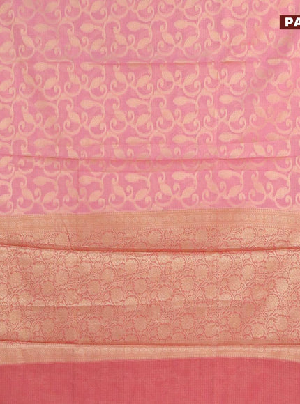 Banarasi kota saree light pink and pink with allover zari weaves and floral zari woven border