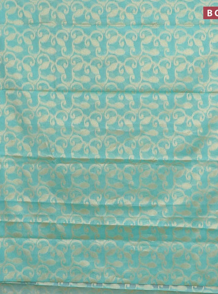 Banarasi kota saree teal blue and pink with allover zari weaves and floral zari woven border