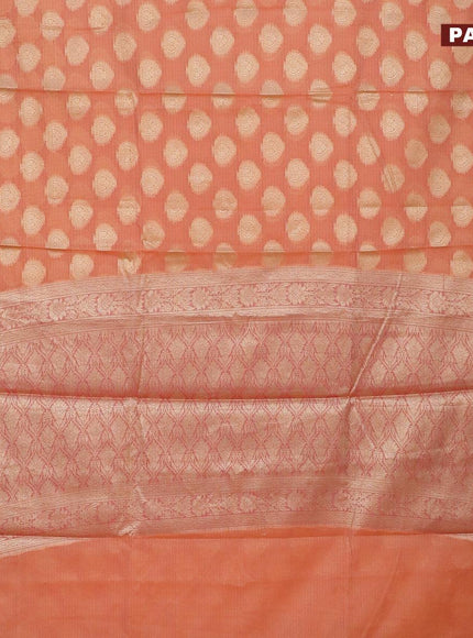 Banarasi kota saree peach orange and red with zari woven buttas and zari woven border