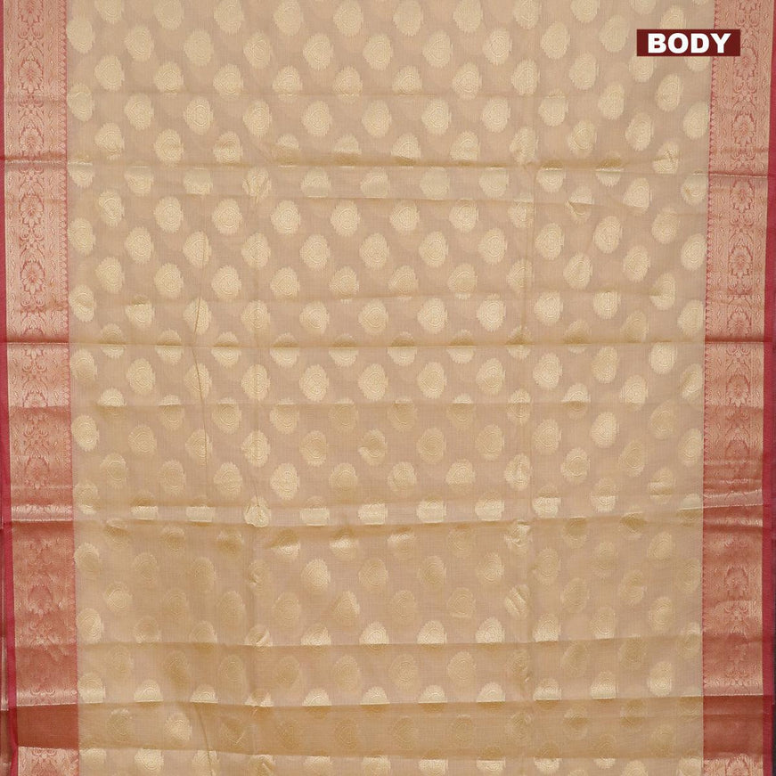 Banarasi kota saree cream and maroon with zari woven buttas and zari woven border