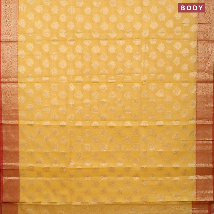 Banarasi kota saree yellow and red with zari woven buttas and zari woven border