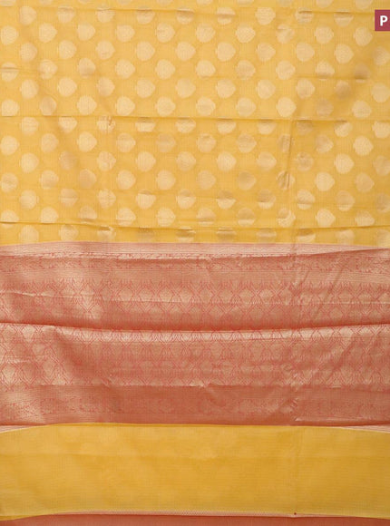 Banarasi kota saree yellow and red with zari woven buttas and zari woven border