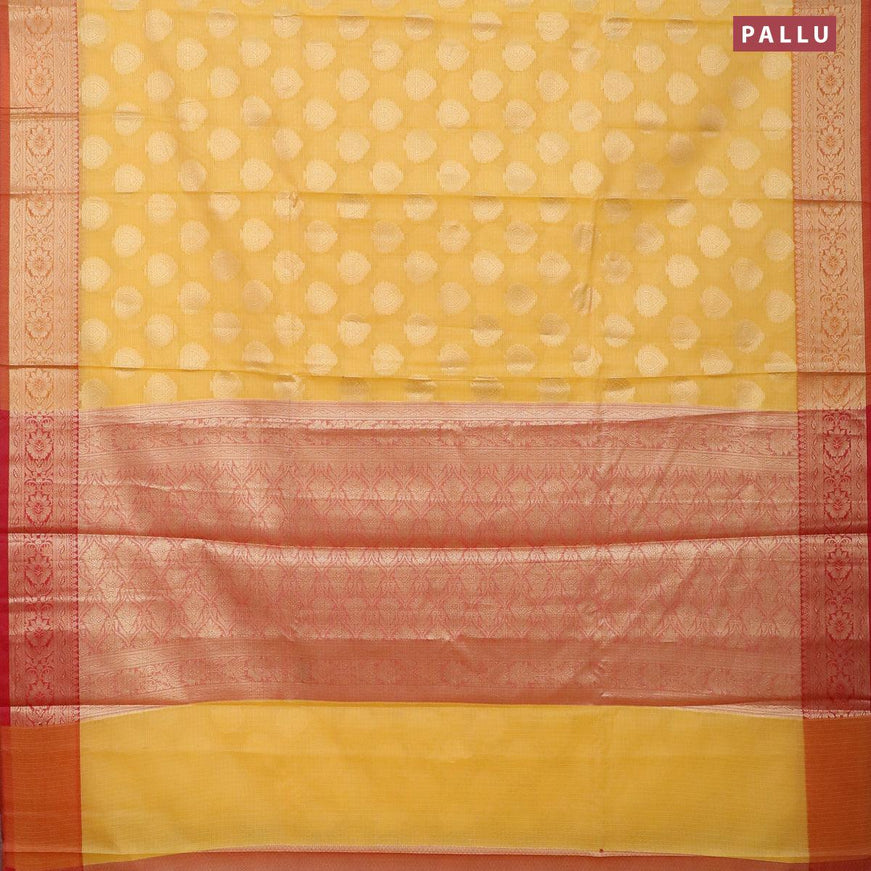 Banarasi kota saree yellow and red with zari woven buttas and zari woven border