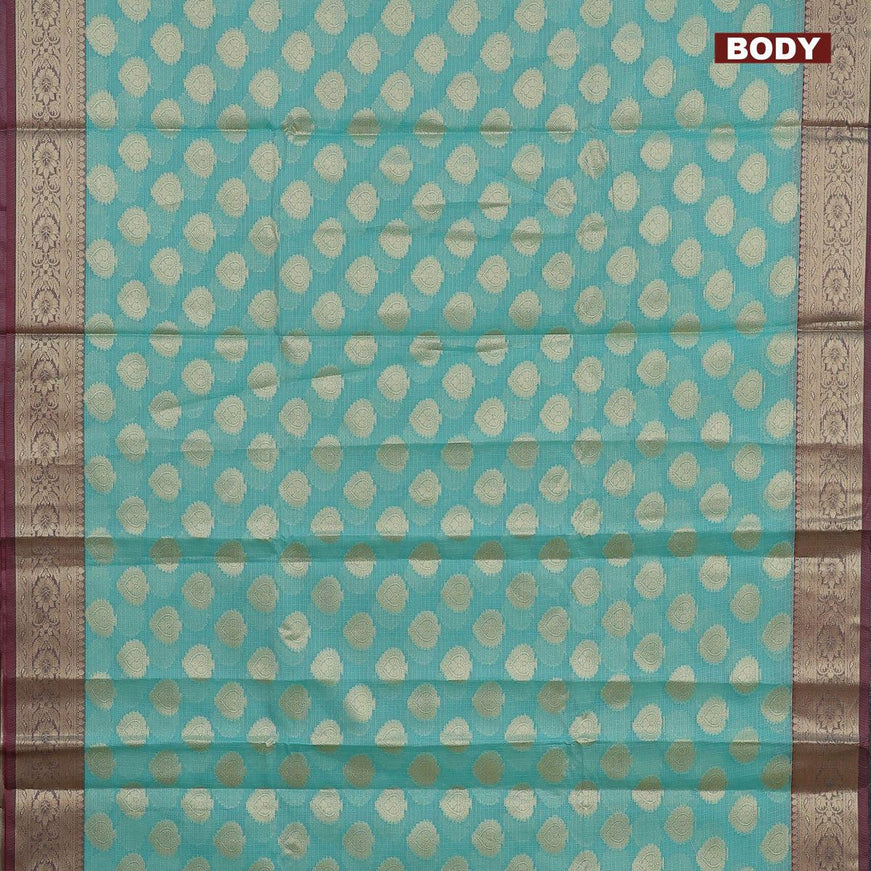 Banarasi kota saree teal blue and maroon with zari woven buttas and zari woven border