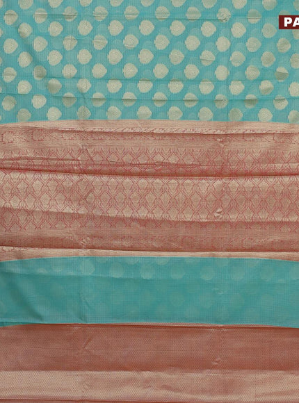 Banarasi kota saree teal blue and maroon with zari woven buttas and zari woven border