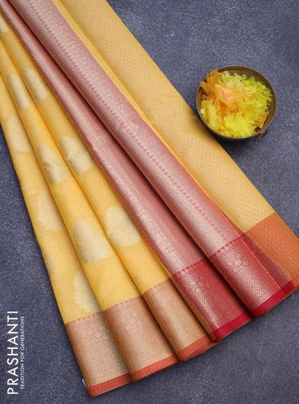 Banarasi kota saree mango yellow and red with zari woven buttas and zari woven border