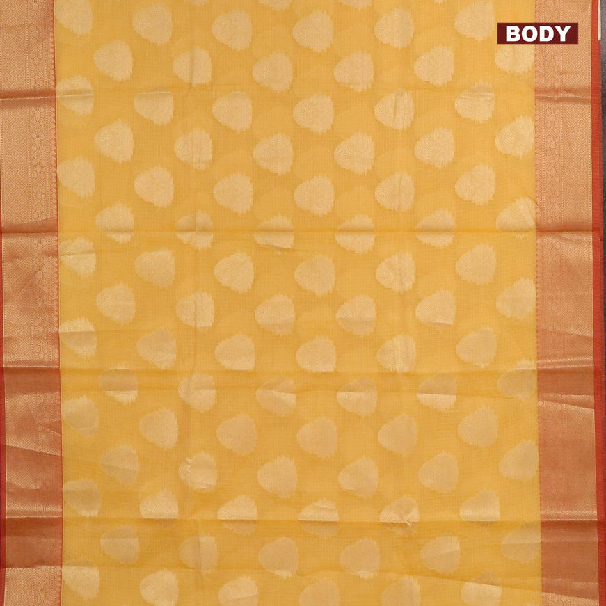 Banarasi kota saree mango yellow and red with zari woven buttas and zari woven border