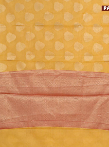 Banarasi kota saree mango yellow and red with zari woven buttas and zari woven border