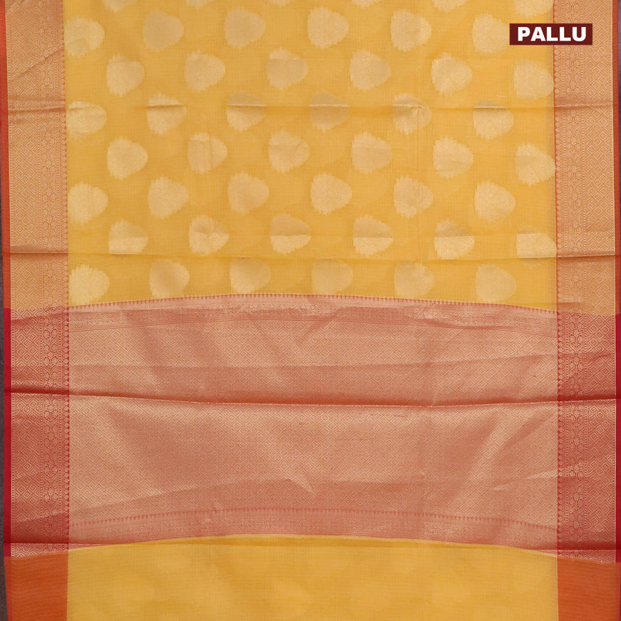 Banarasi kota saree mango yellow and red with zari woven buttas and zari woven border