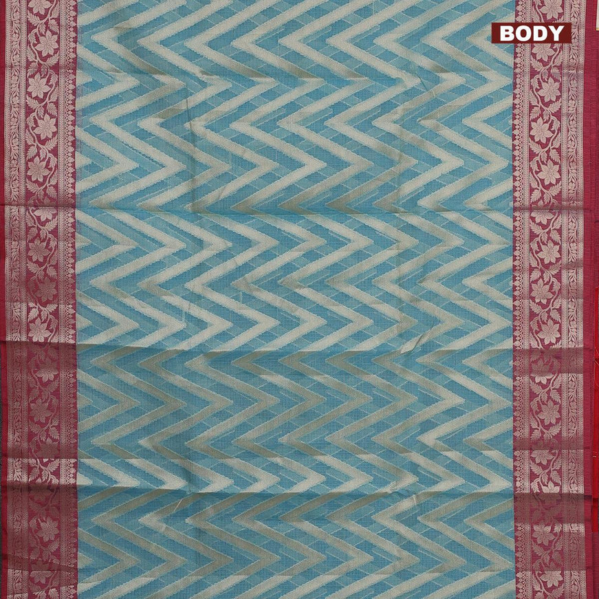 Banarasi kota saree teal blue and red with allover zari woven zig zag weaves and zari woven border