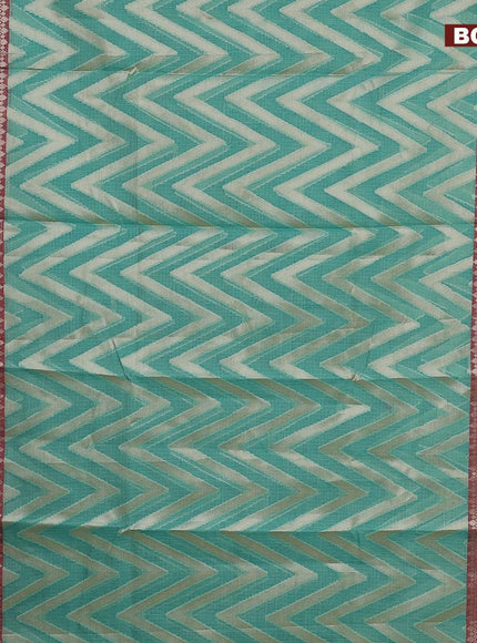 Banarasi kota saree teal green and red with allover zari woven zig zag weaves and zari woven border