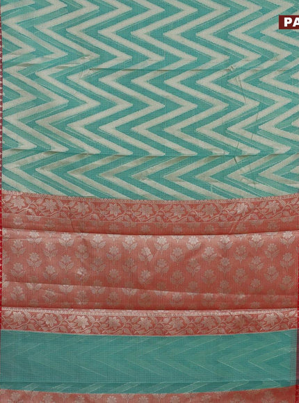 Banarasi kota saree teal green and red with allover zari woven zig zag weaves and zari woven border