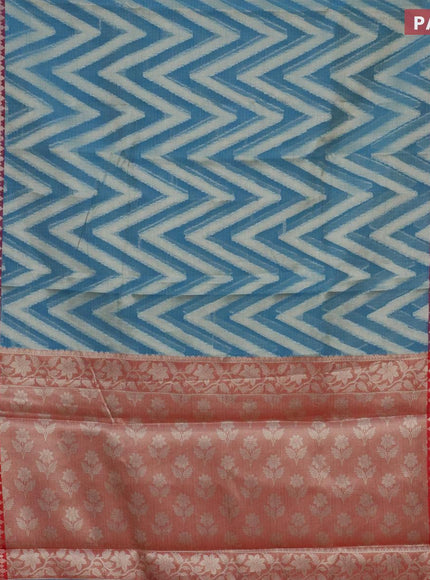 Banarasi kota saree blue shade and red with allover zari woven zig zag weaves and zari woven border