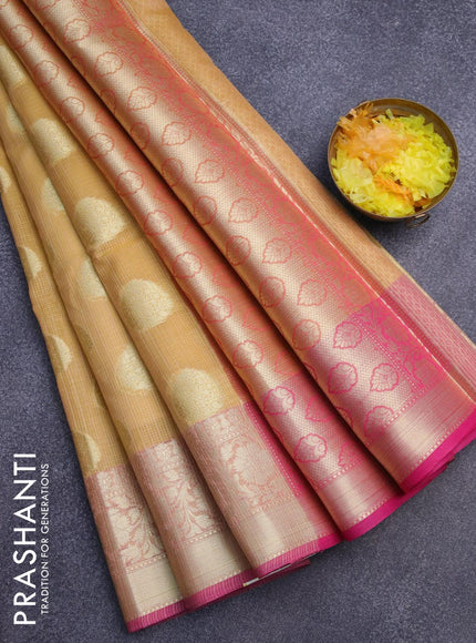 Banarasi kota saree yellow and pink with zari woven buttas and zari woven border