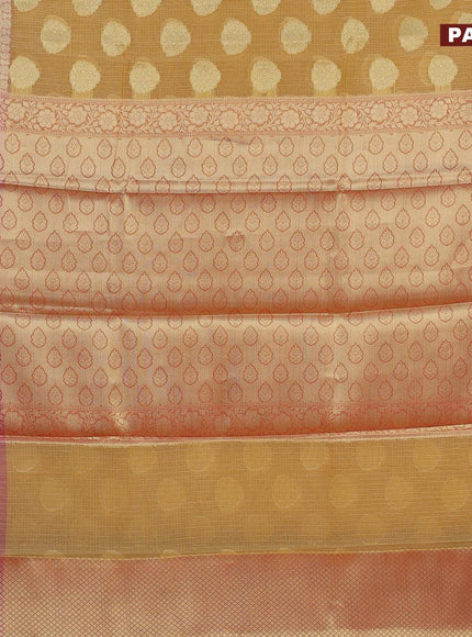 Banarasi kota saree yellow and pink with zari woven buttas and zari woven border