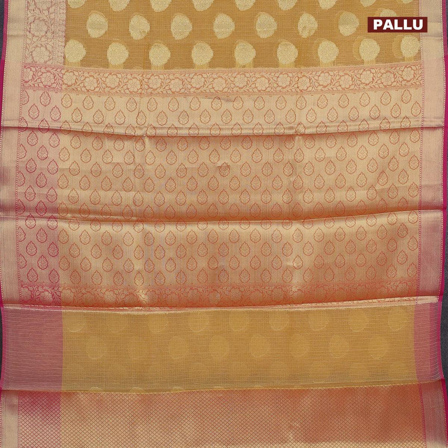 Banarasi kota saree yellow and pink with zari woven buttas and zari woven border