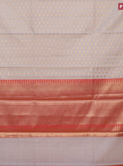 Banarasi kota saree off white and maroon with allover zari woven floral buttas and temple design zari woven border