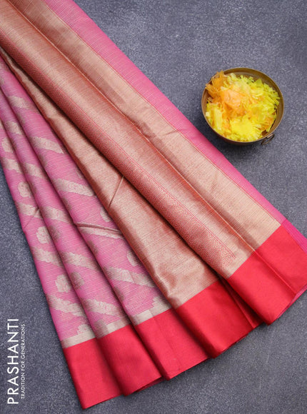 Banarasi kota saree pink shade and maroon with allover zari weaves & buttas and zari woven simple border