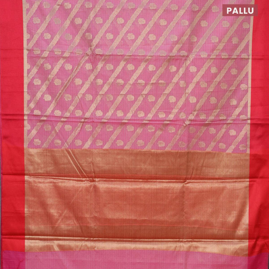 Banarasi kota saree pink shade and maroon with allover zari weaves & buttas and zari woven simple border