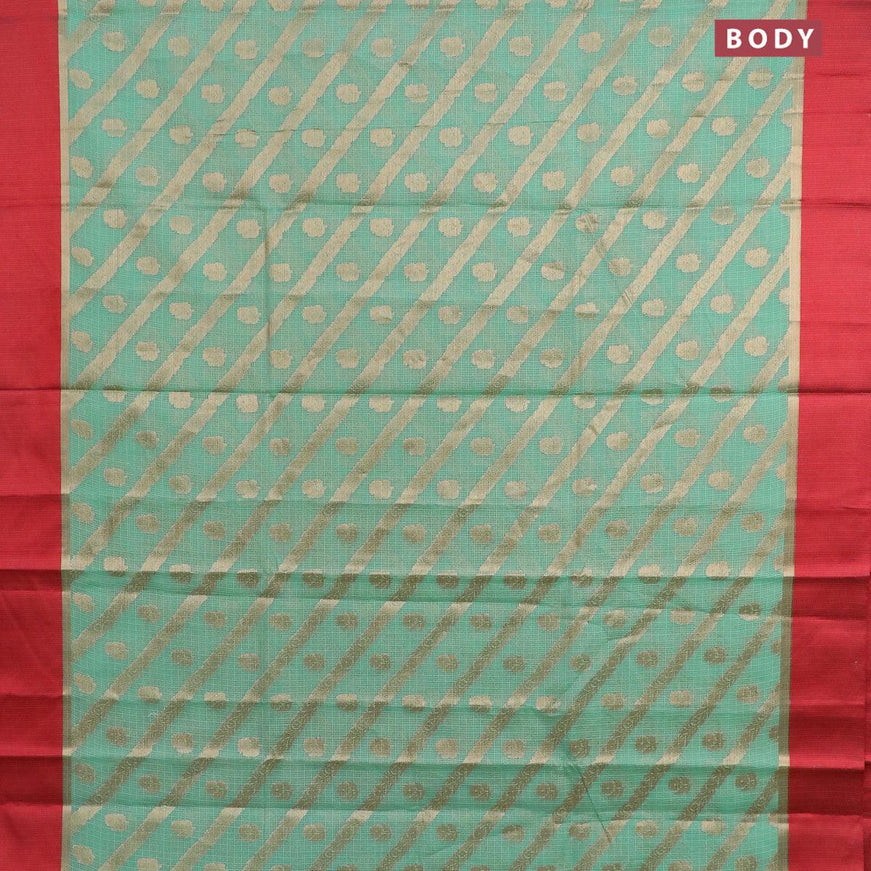 Banarasi kota saree teal green and maroon with allover zari weaves & buttas and zari woven simple border