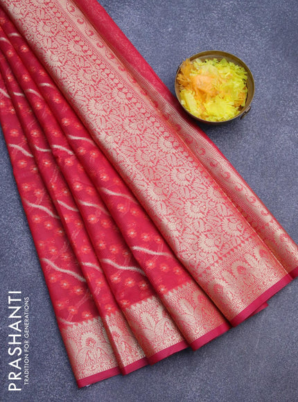 Banarasi kota saree reddish pink with allover thread & zari weaves and zari woven border