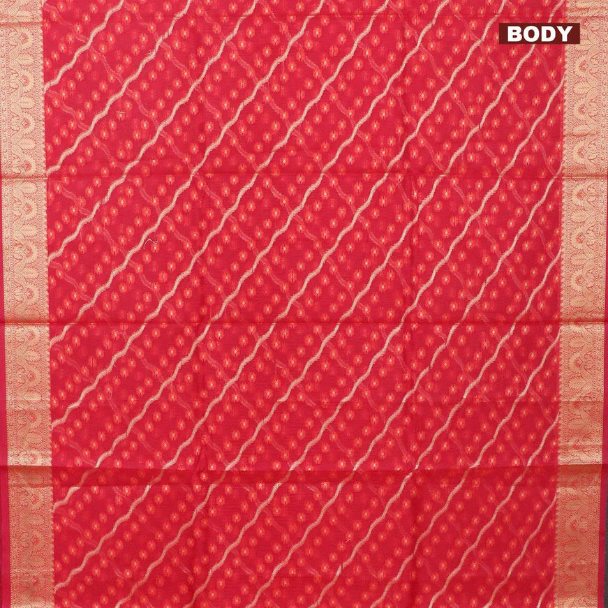 Banarasi kota saree reddish pink with allover thread & zari weaves and zari woven border