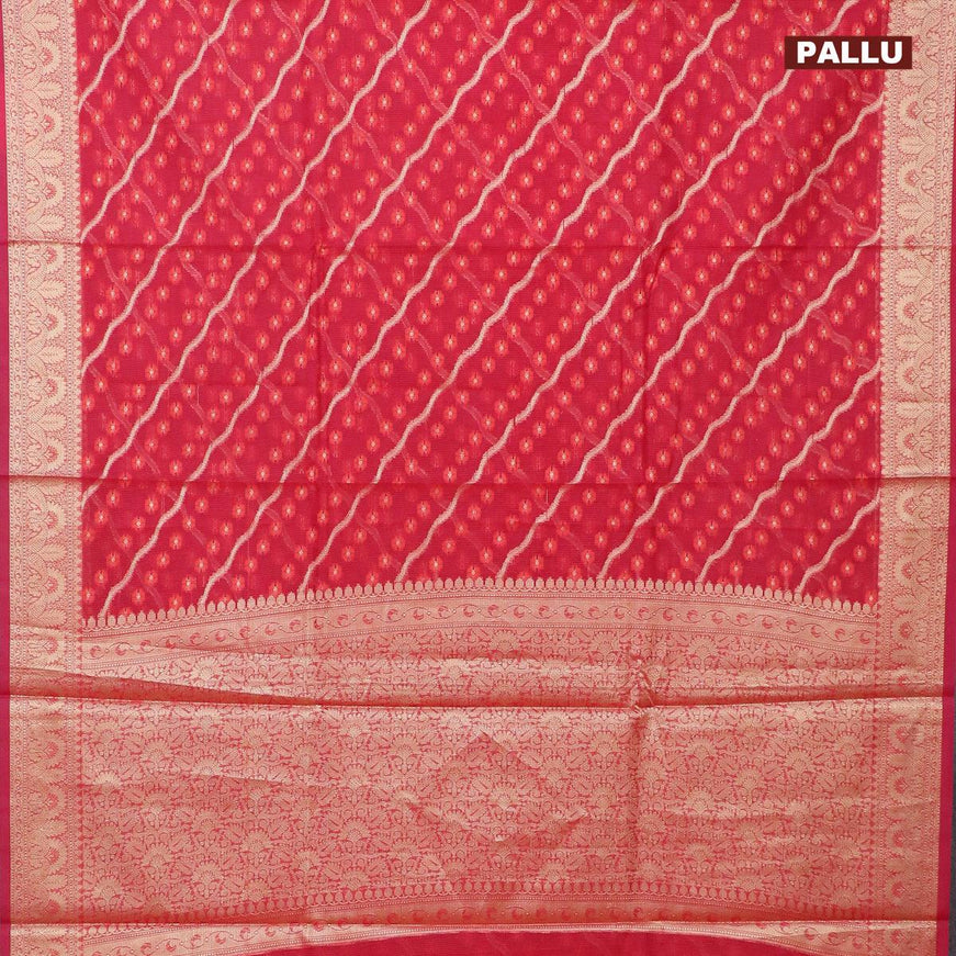 Banarasi kota saree reddish pink with allover thread & zari weaves and zari woven border