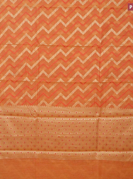 Banarasi kota saree orange and pink with allover thread & zari weaves and paisley zari woven border