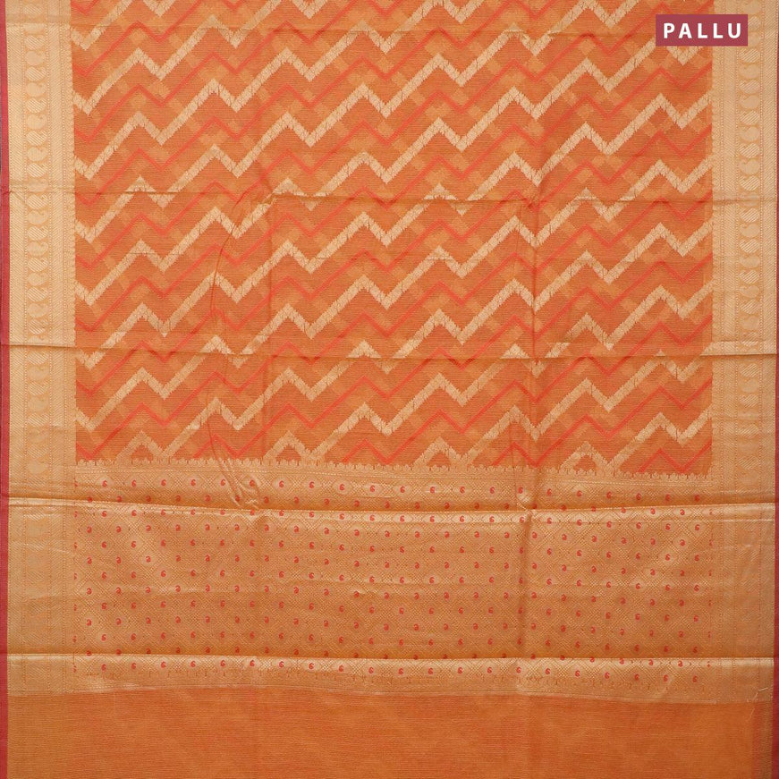 Banarasi kota saree orange and pink with allover thread & zari weaves and paisley zari woven border