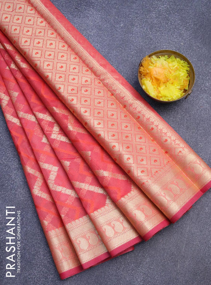 Banarasi kota saree pinkish orange with allover thread & zari weaves and paisley zari woven border