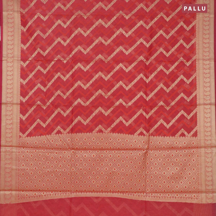 Banarasi kota saree pinkish orange with allover thread & zari weaves and paisley zari woven border