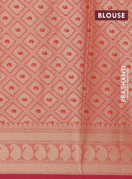 Banarasi kota saree pinkish orange with allover thread & zari weaves and paisley zari woven border