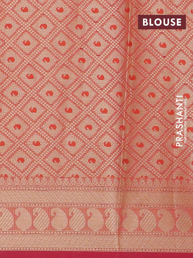 Banarasi kota saree pinkish orange with allover thread & zari weaves and paisley zari woven border