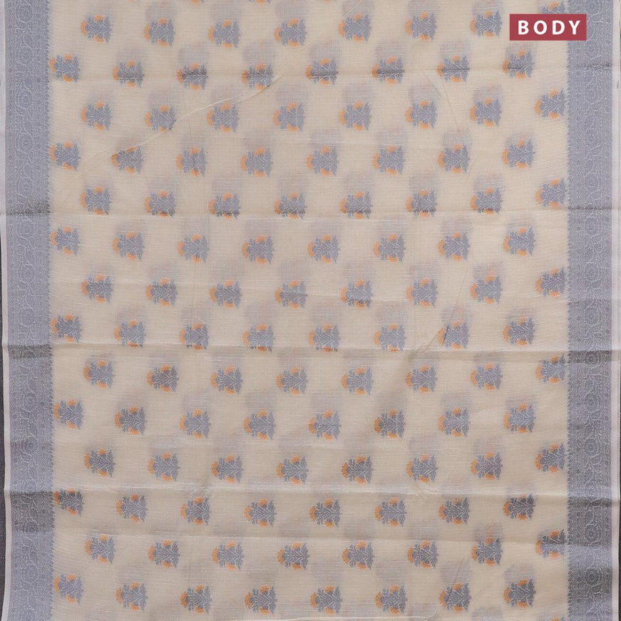 Banarasi kota saree cream and grey with thread woven buttas and thread woven border