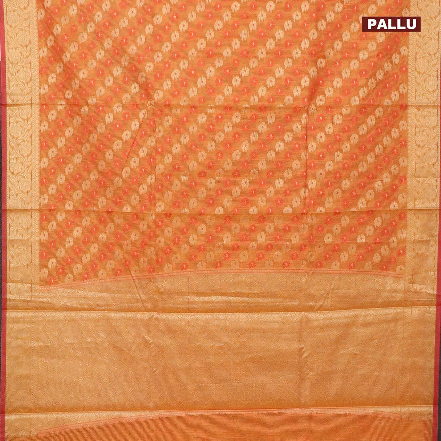 Banarasi kota saree mustard yellow and pink with allover thread & zari woven floral butta wevaes and zari woven floral border