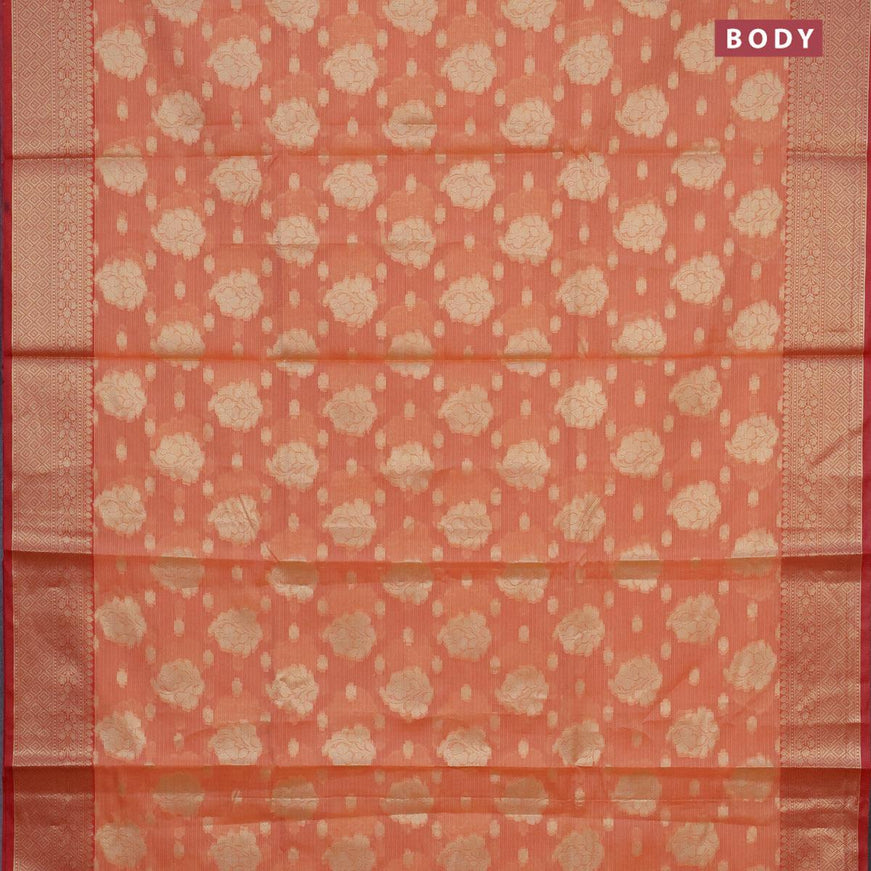 Banarasi kota saree peach orange and red with zari woven floral buttas and zari woven border